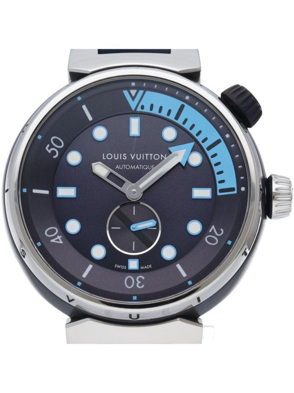 Louis Vuitton Tambour Street Diver Sky Line Watch SS Rubber Blue